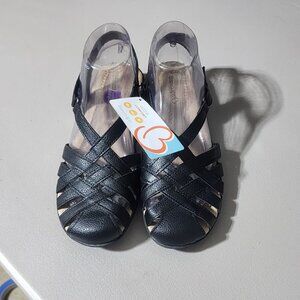 New Baretraps Brinley Black Woven Fisherman Slingback Sandals Women's Size 6.5